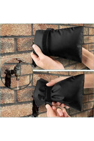 Vkemall Sıcaklık Koruyucu Musluk Koruması - Oxford Kumaş Dışarıdaki Su Boruları İçin Donma Engeli, Siyah 14x19cm, 2 Adet Paket