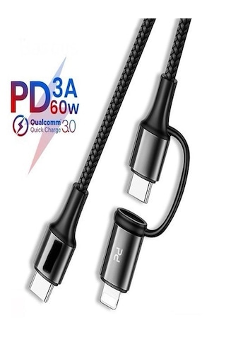 PD ACK-93 2in1 3A 60w Type-C 20 W Lightning 1.2 M Örgü Şarj Kablosu