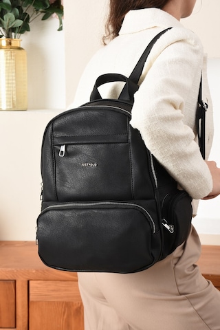 Just Polo Kadın Eskitme Suni Deri Çok Cepli Günlük Sırt Çantası Pbu3000 Siyah