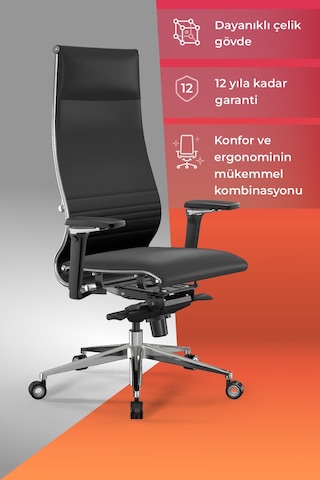 Samurai Ergonomik Koltuk Bel Destekli, Tekerlekli, Siyah, Deri Yönetici Koltuğu -50a.f.1.62 Siyah
