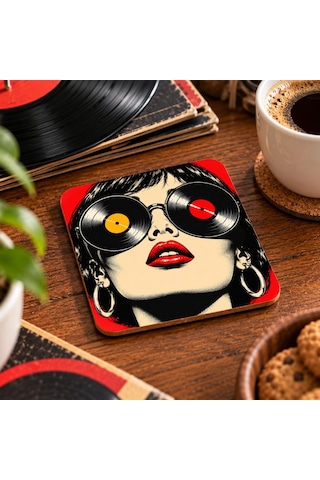 Plakların Divası Temalı Dekoratif Mdf Bardak Altlığı 10x10 Cm Çok Renkli
