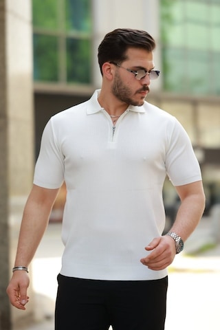 Etiler Collection Erkek Fermuarlı Yakalı Kısa Kollu Tshirt Beyaz