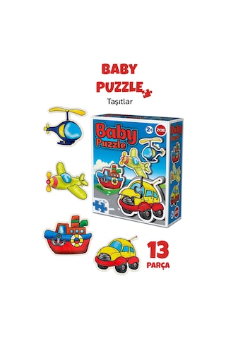 13 Parça Taşıt Figürlü Puzzle Seti - Araba Gemi Uçak Helikopter Şekilli 2-3 Yaş Eğitici Yapboz