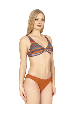 Endeep Kadın Aksesuarlı Renkli Desenli Bikini Takımı Turuncu