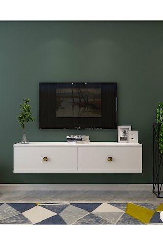 Tda1202b - Zuzu Duvara Montaj Tv Stand Beyaz-gold 120cm Beyaz