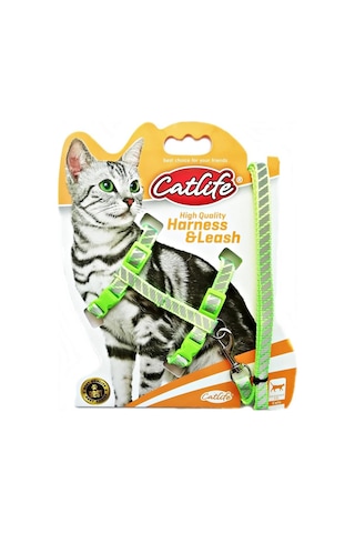Catlife Gece Parlayan Gezdirme Kedi Göğüs Tasması Seti Yeşil 110 CM