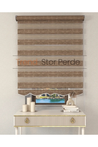 Kahve Etek Dilimli Zebra Stor Güneşlik Perde Kırık Kahve