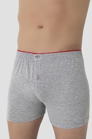 Arma Yıldız Erkek Gri Düğmeli Boxer 3'lü Paket %100 Pamuklu Penye Gri