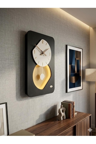 Nairobi Ledli Ahşap Salon Duvar Saati Quartz Ultra Sessiz Mekanizma 55 Cm X 34 Cm Siyah