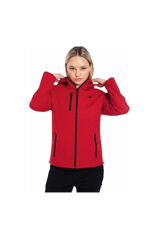 Crozwise Bayan Kapşonlu Softshell Mont Kırmızı