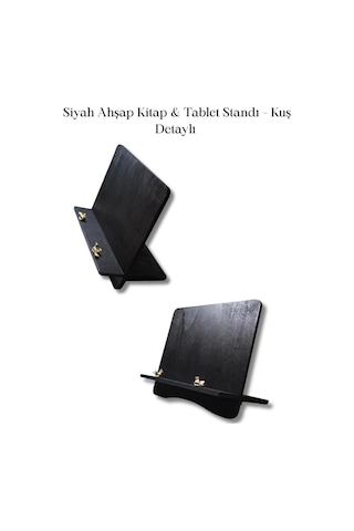 Siyah Ahşap Kitap Tablet Standı Kuş Detaylı