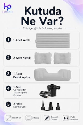 Araç İçi Şişme Araba Yatağı Kamp Seyahat Oto Arka Koltuk Yatağı Gri