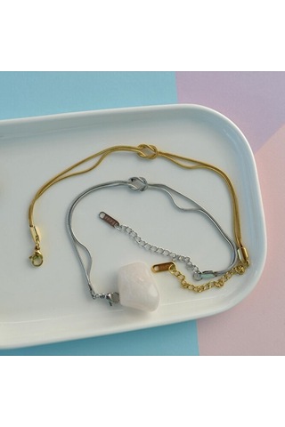 Çelik Bileklik İkili Set Sevgili Dostluk Bilekliği Hediye Bileklik Çelik 1 Gold, 1 Gümüş Çok Renkli