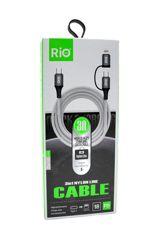Rio Tech 3 İn 1 Nylon Şarj Ve Data Kablosu 3a Hızında
