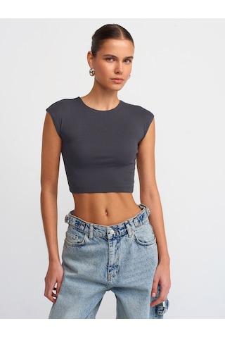 Dilvin Pamuk Ve Modal Karışımlı Crop Top Antrasit