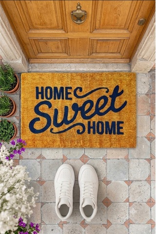 Home Sweet Home Retro Tasarım Dekoratif Kapı Önü Paspası 40x60cm Çok Renkli