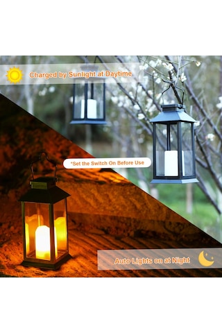 Tomshine Led'ler Ile Tomshine Güneş Enerjili Fener Işıkları Siyah