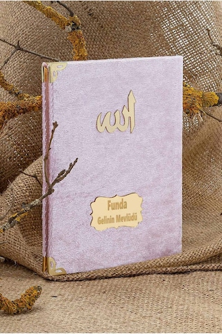 25 Adet - İsme Özel Kadife Kaplı Yasin Kitabı - Mevlüt Hediyesi - Çanta Boy - 80 Sayfa - Tozpembe Pudra Pembe