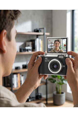 4k Dijital Kamera 48 Mp 8x Zoom Ve 180 Derece Flip Ekran Vlog Çekim Özellikli Standart