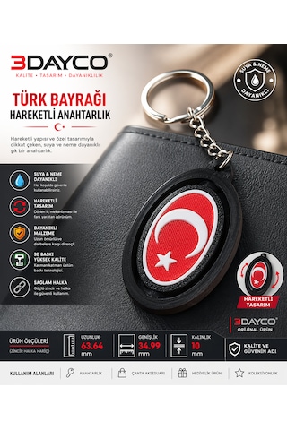 Türk Bayraklı Hareketli Anahtarlık Kırmızı - Siyah
