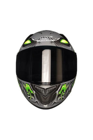 Motosiklet Sertfikalı Güneş Vizörlü Kask Full Face Motor Kaskı Zombıes Whıte Gri -