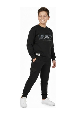 Baglan Erkek Çocuk Önü Baskılı Sweatshirt Ve Eşofman Alt Takım Bgl-st05247 Siyah