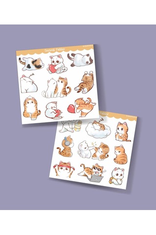 Kedi Çıkartmaları-2 Li - -mat Kağıt-sevimli Kedi Etiketleri -kawai Cat -sevimli Sticker -telefon Süslemeleri Gri