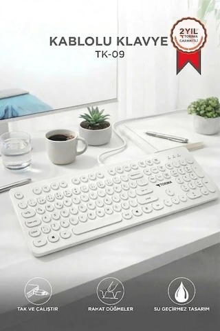 Bilgisayar Görsel Stil Usb Bağlantı Kablolu Q Klavye Retro Daktilo Görünümlü Tk09 Beyaz