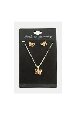 Kelebek Zirkon Taşlı Set Kolye Çok Renkli 88137622