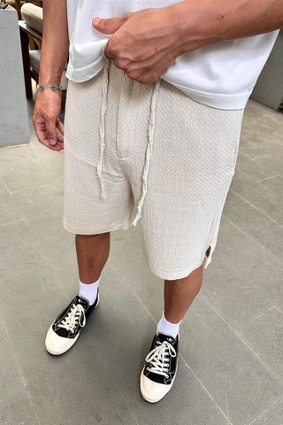 Krem Gofre 11 Keten Go Relaxed Fit Şort Krem