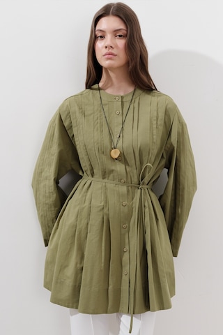 Nervürlü Geniş Kollu Tunik Yeşil Yeşil