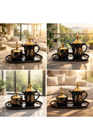Banum Luxury Lüks Porselan Siyah Ve Altın Tonlu 3lü Set Tütsülük