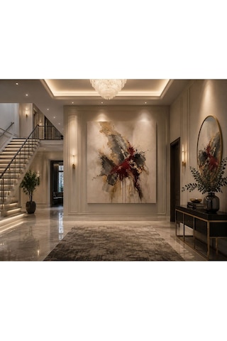 Çerçevesiz Modern Soyut Ekspresyonist Kanvas Tablo Bordo, Antrasit Ve Altın Dokulu Lüks Duvar Dekoru Salon, Antre, Ofis Ve Yatak Odası İçin Premium Tasarım Tablo