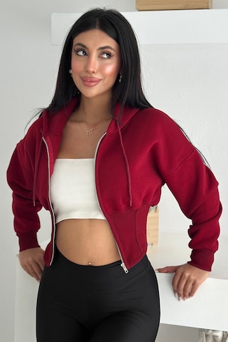 Kadın Siyah Fermuarlı Hoodie Minimal Sokak Ruhuyla Bordo