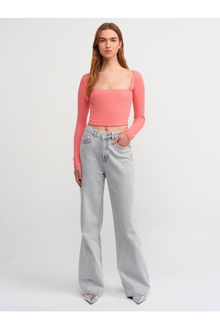 Dilvin 3700 Fitilli Uzun Kollu Top-pembe-4304 Pembe