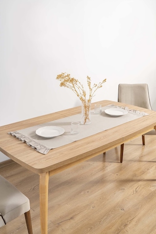 Rivaistanbul Ruffle Bej Fırfırlı %100 Pamuklu Ham Keten Runner 50x130 Cm Bej