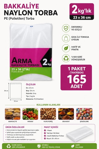 Bakkaliye Naylon Pe Torba 2'kg Lık 23x36 Cm 1 Paket