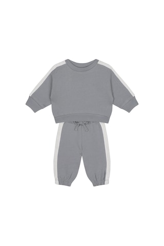Antebies Organik Gri Beyaz Beli Lastikli Bağcıklı Manşetli Erkek Bebek Sweatshirt Eşofman Takımı