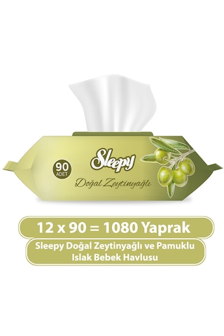 Sleepy Doğal Zeytinyağı Ve Pamuksu Lifler Islak Mendil 12 x 90'lı 1080 Yaprak