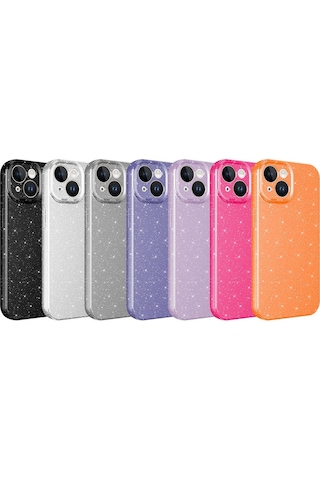 Apple Uyumlu iPhone 15 Plus Kılıf Kamera Korumalı Simli Lüks Koton Kapak