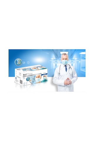 Roll Lastikli Cerrahi Maske 50 Adet 3 Katlı