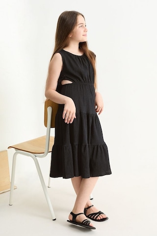 Yanı Dekolteli Kız Çocuk Elbise Siyah