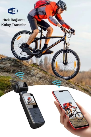 Wearfitpro 4k Yüksek Çözünürlük Aksiyon Kamerası Hareket Algılama Sabitleme Özellikli Aksiyon Kamerası Gimbal Siyah