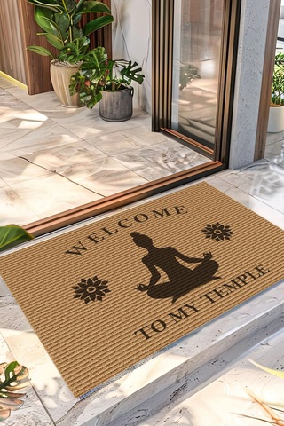 Decovetro Kapı Önü Halı Paspas Yoga Welcome Temple Baskılı 40 X 60 Cm Çok Renkli