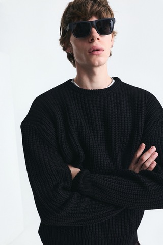 Vamos Oversize Basic Triko Kazak Siyah
