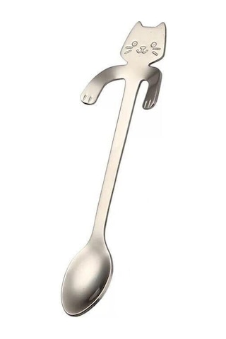 Gümüş Paslanmaz Çelik Kahve Kaşığı Güzel Sevimli Kedi Şekli Çay Kaşığı Tatlı Aperatif Kepçe Dondurma Mini Kaşık Sofra Mutfak Aletleri