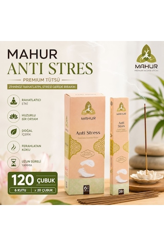 Mahur Anti Stres Premium Çubuk Tütsü 120 Adet 6 Kutu X 20 Çubuk, Hoş Kokulu Ev Ve Ortam Tütsüsü, Meditasyon, Yoga Ve G