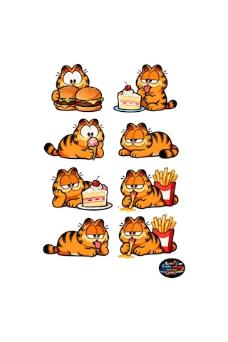 Garfield Lezzet Kaçamağı Sticker Seti 21x30 Cm 8 Adet Yemek Temalı Laptop Ve Defter Çıkartması