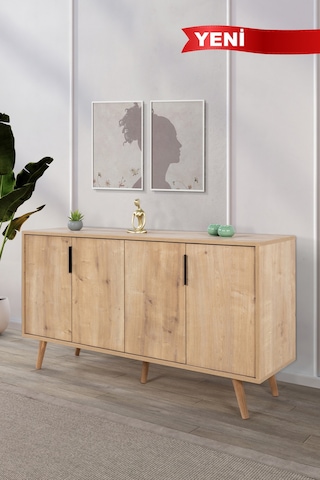 4514 Sırma 150 Cm Ahşap Ayaklı , Metal Kulplu Konsol , Safir , Salon , Oturma Odası , Tv Ünitesi Safir