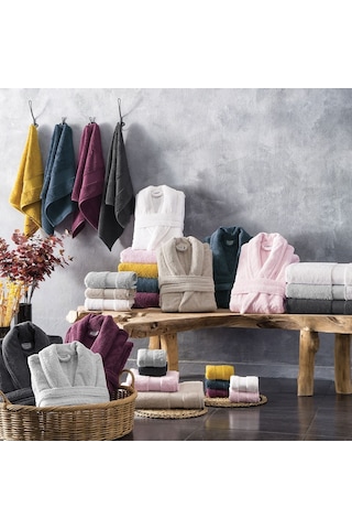 Essentials Yüksek Su Emici %100 Pamuk Penye Dokulu Bornoz Lacivert